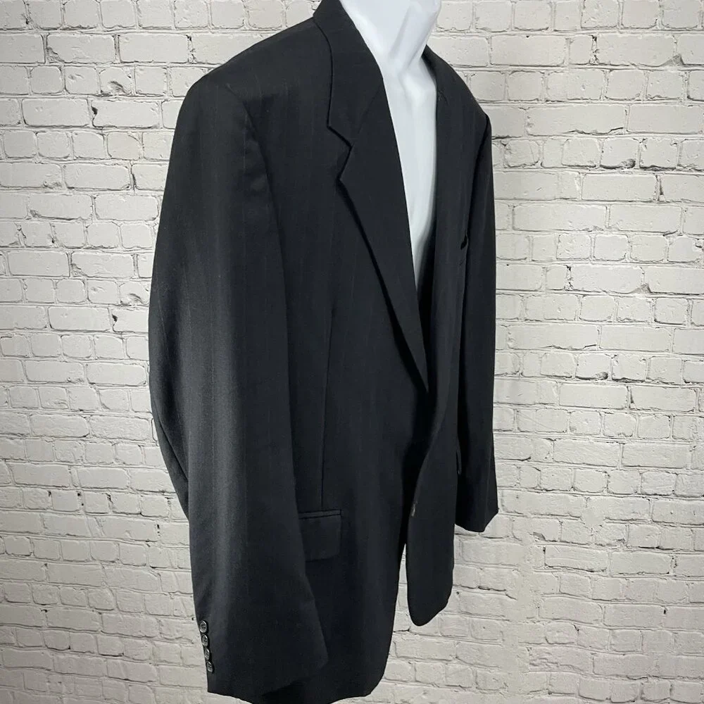 Hunting Horn Black Striped Wool 2 Button Ventless Notch Blazer USA Made Size 46L